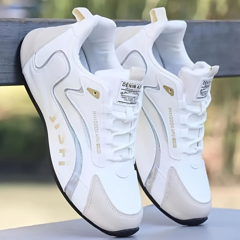 Men and Women Solid Color Low Top Sneakers with Thick Sole and Lace-Up Closure