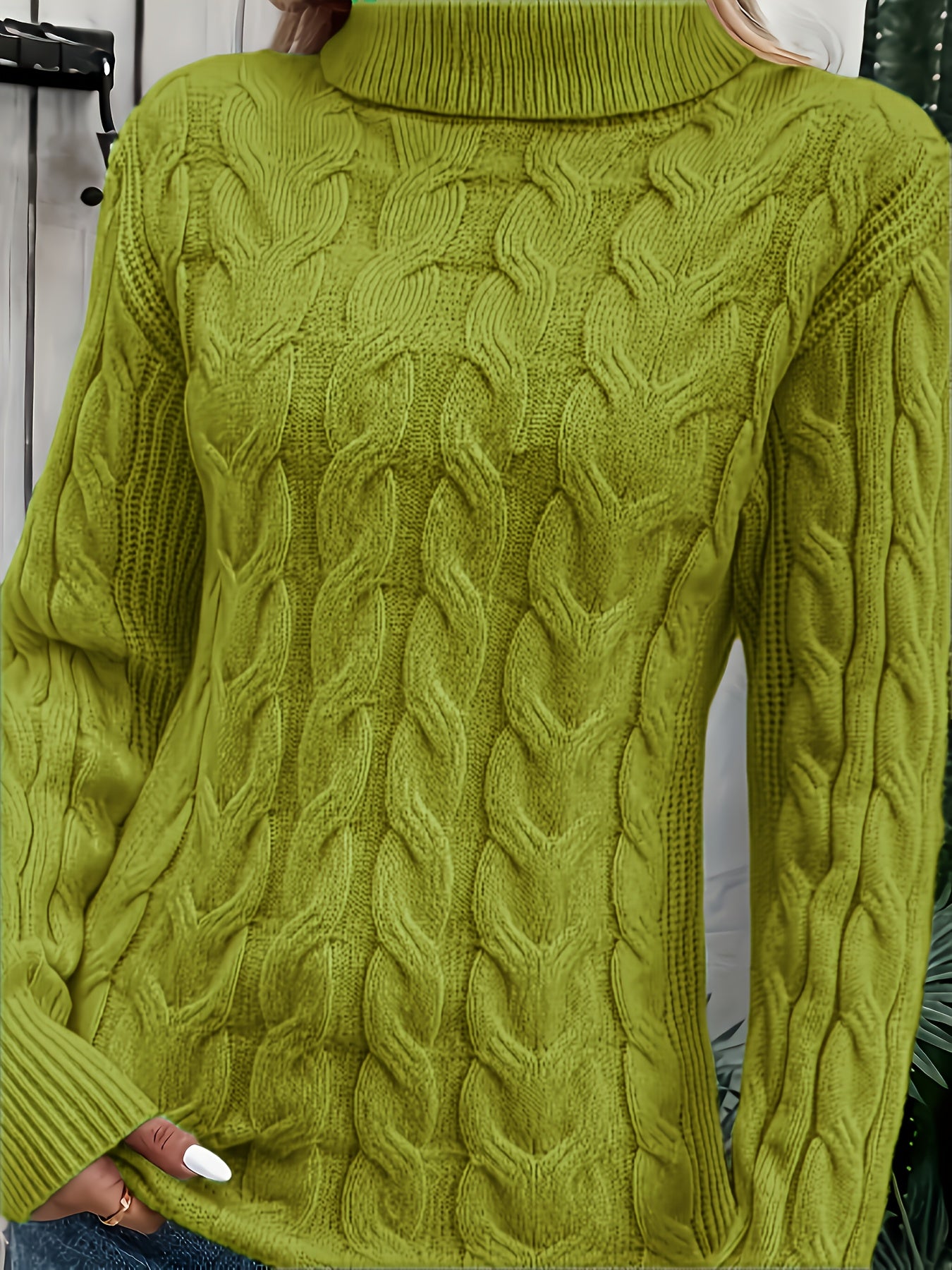 Plus Size Women's Cable Knit Sweater Turtleneck Long Sleeve Fall Winter