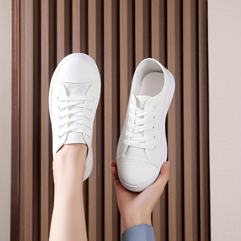 Women's White Low-Top Sneakers with Breathable Fabric and Rubber Sole