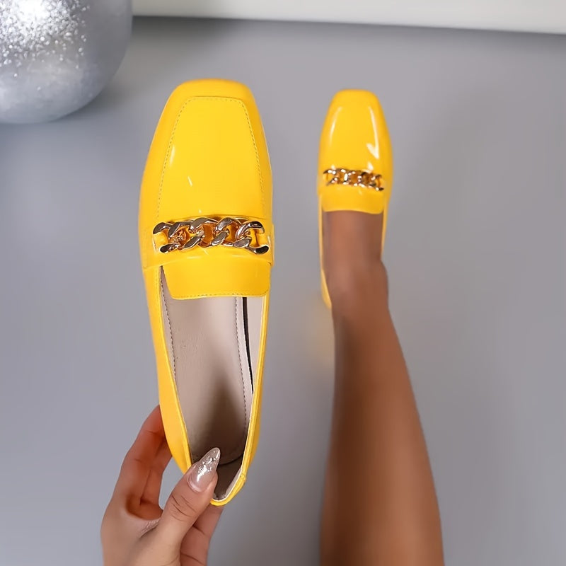 Women's Chunky Heeled Pumps with Square Toe and Slip-On Design