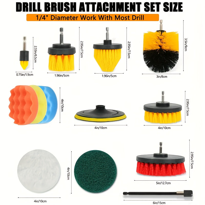 37-Piece Drill Brush Set for Cleaning Bathrooms Kitchens Cars Glass Portable Plastic