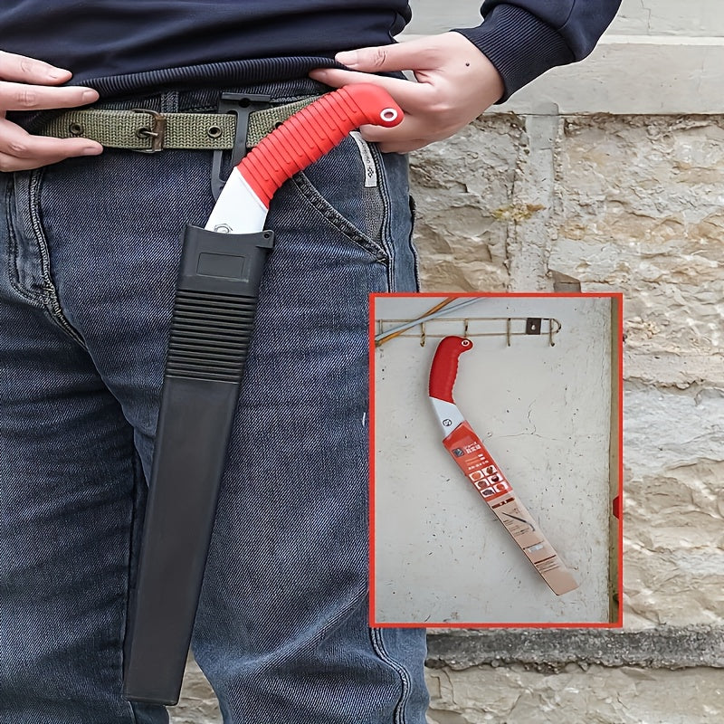 Manganese Steel Pruning Saw with Red Handle for Gardening and Tree Trimming
