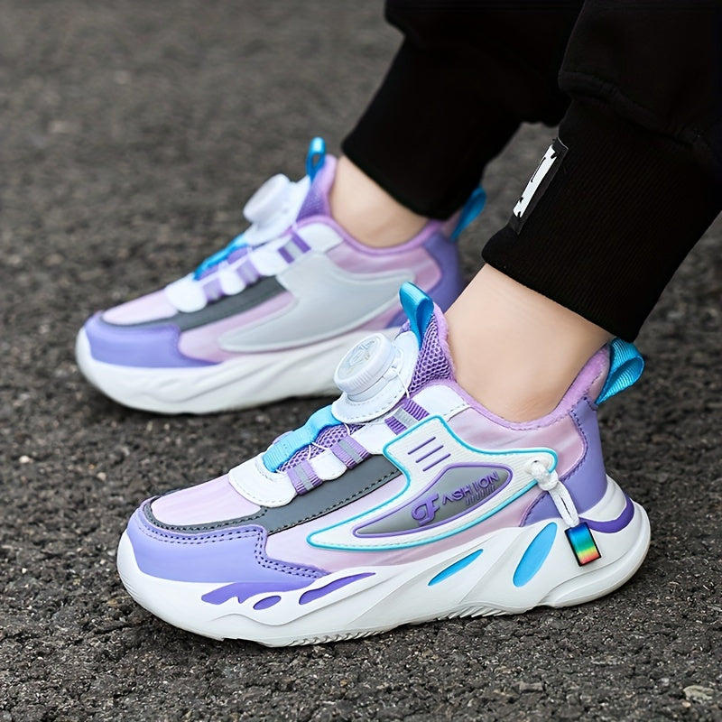 Girls Fleece-Lined Sports Sneakers for Fall Winter Casual Microfiber Synthetic Leather