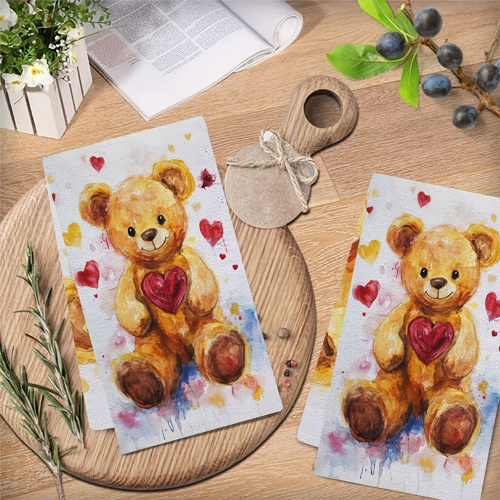 Set Of 2 Soft Kitchen Towels With Teddy Bear Design 40x60cm Absorbent