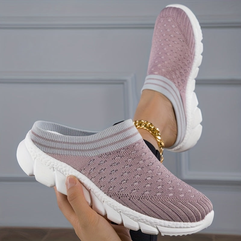 Women's Knitted Slip-On Sneakers with Cushioned MD Sole, Lavender White