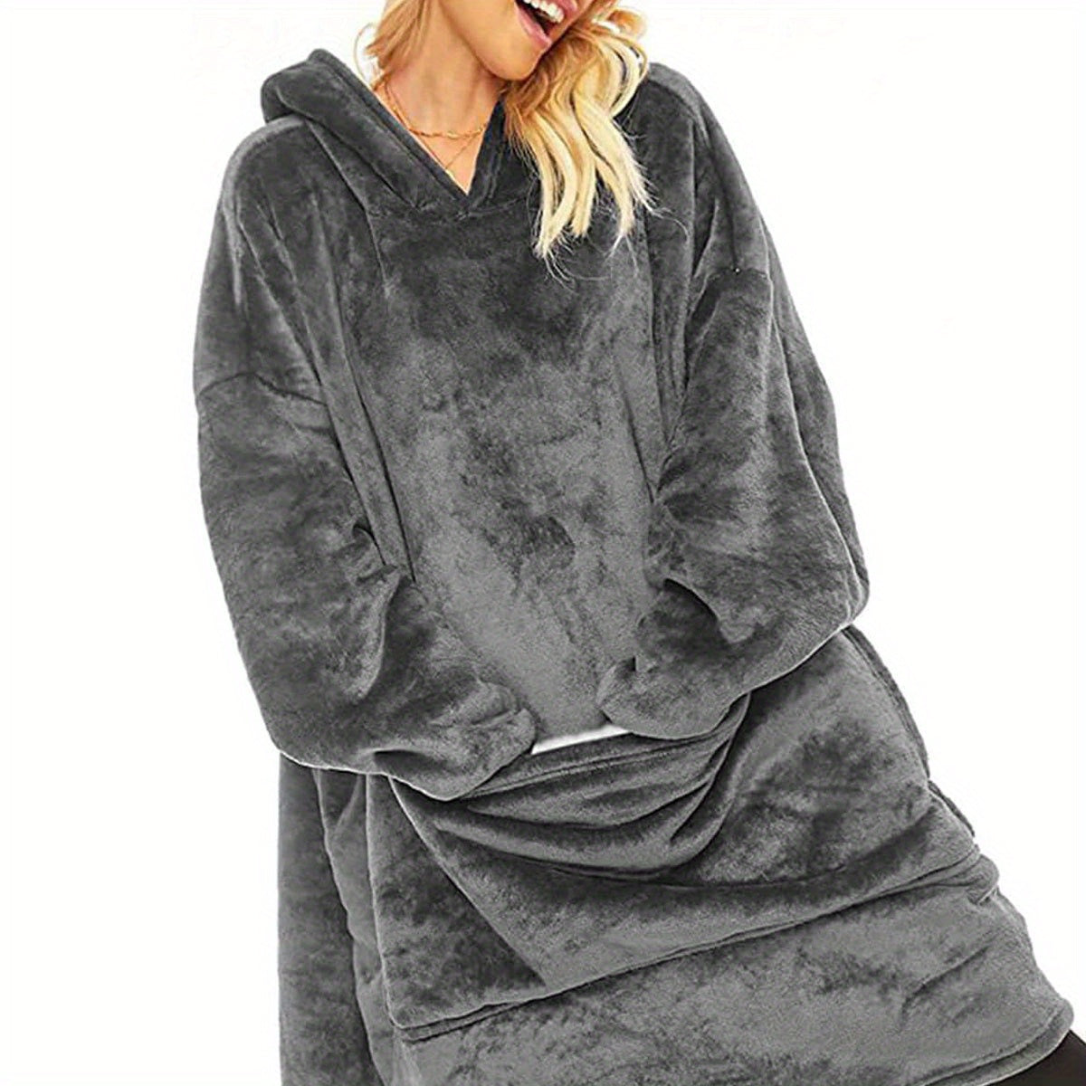 Adult Hooded Blanket with Sleeves Fleece Wearable Blanket Cozy and Comfortable