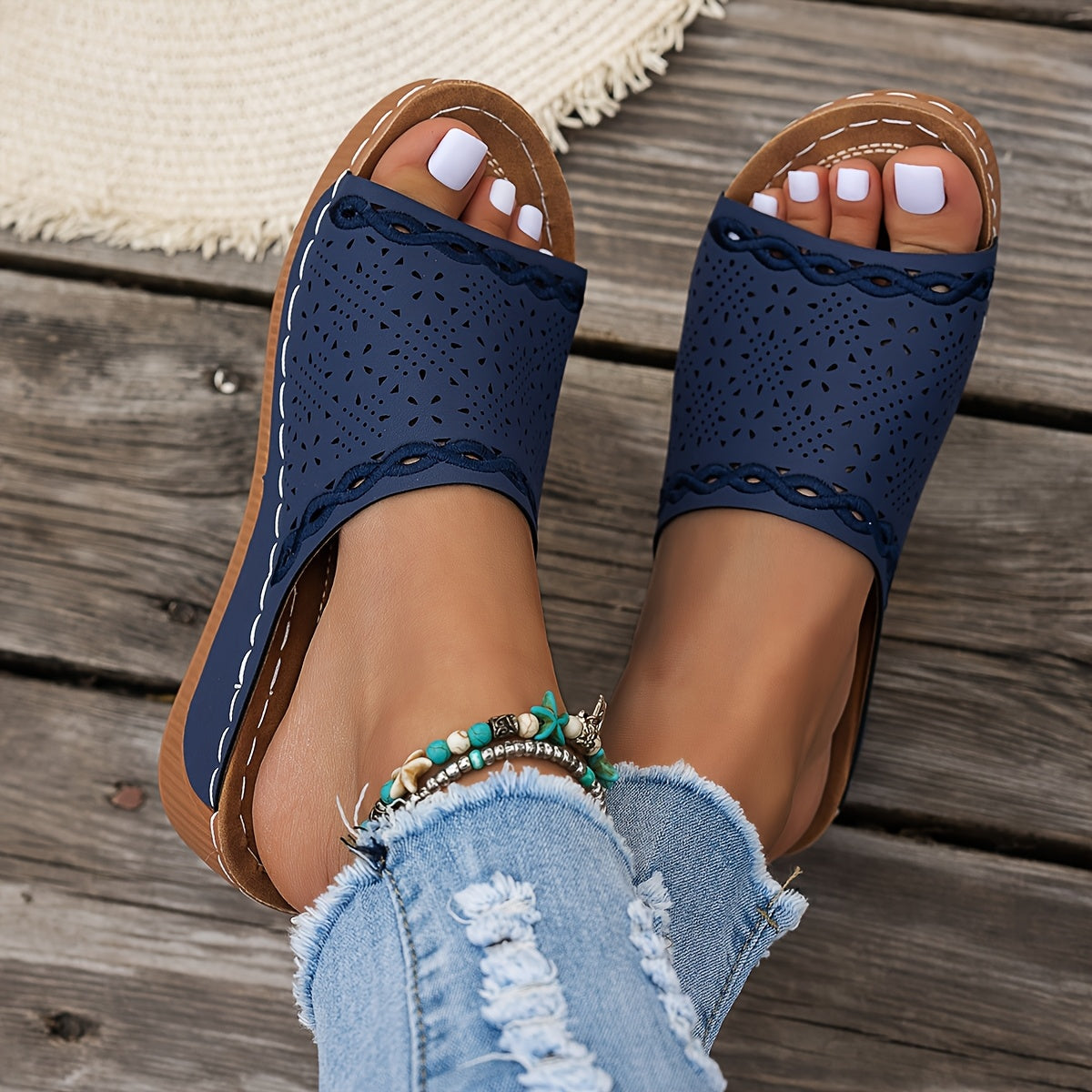 Women's Solid Color Platform Sandals Open Toe Slip-On Summer Lightweight