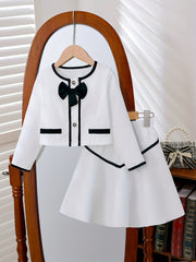 Girls Two-Piece Set with Tweed Top and A-Line Skirt for Spring and Fall