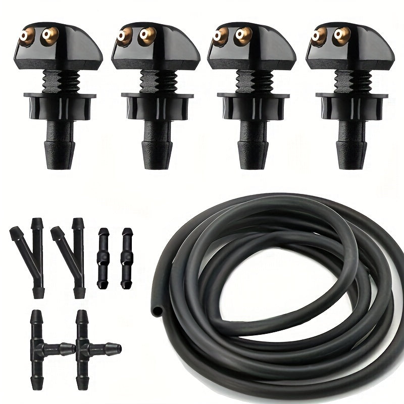 Universal Car Windshield Wiper Nozzle Set 2m Hose 6 Connectors Double Water Spray
