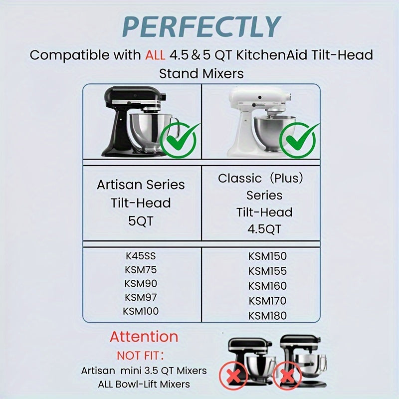 Stainless Steel Mixing Bowl Replacement for 4.5/5 Quart Tilt-Head Stand Mixers Anti-Slip Handle