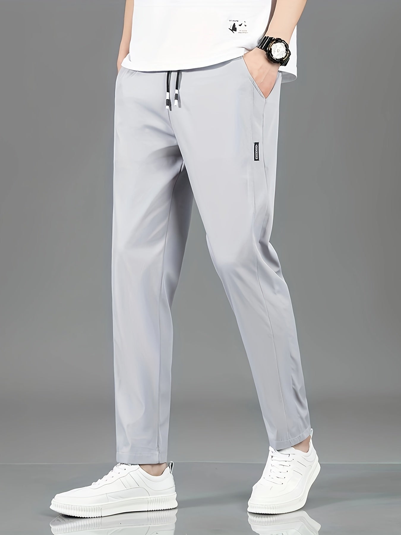 Men's Casual Drawstring Pants Breathable Quick-Dry Polyester for Outdoor Hiking in Black Navy Blue