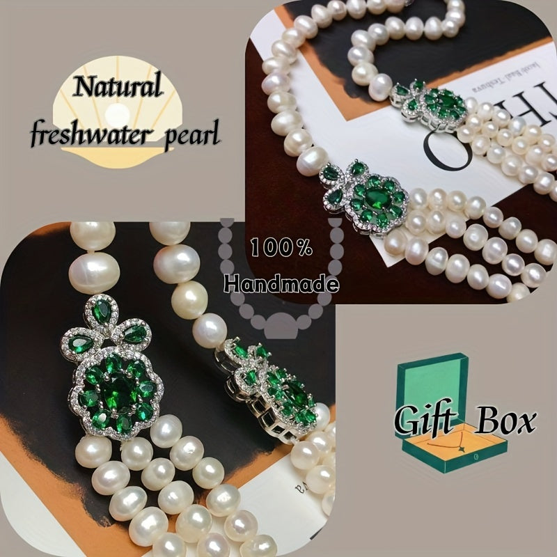 Vintage Freshwater Pearl Necklace for Women Elegant Jewelry Gift Box