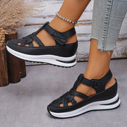 Women's Solid Color Platform Sneakers with Rubber Outsole and Magic Tape Closure