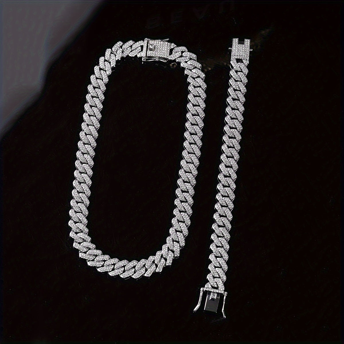 Set of 2 Punk Style Chain Necklace and Bracelet Unisex Jewelry for Men Women