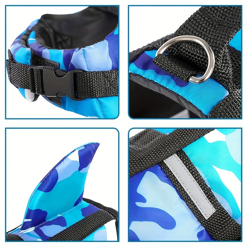 Lightweight Adjustable Dog Life Vest with Rescue Handle and Shark Design for Surfing and Beach Activities