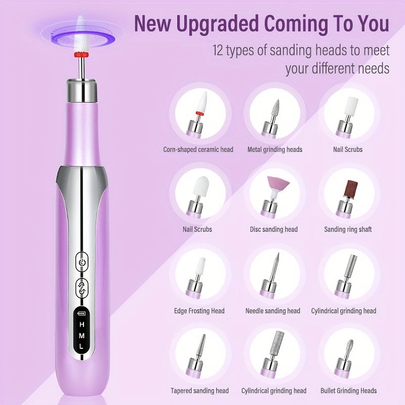 Portable Electric Nail Drill with USB Charging 3-Speed Low Noise Manicure Pedicure Tool