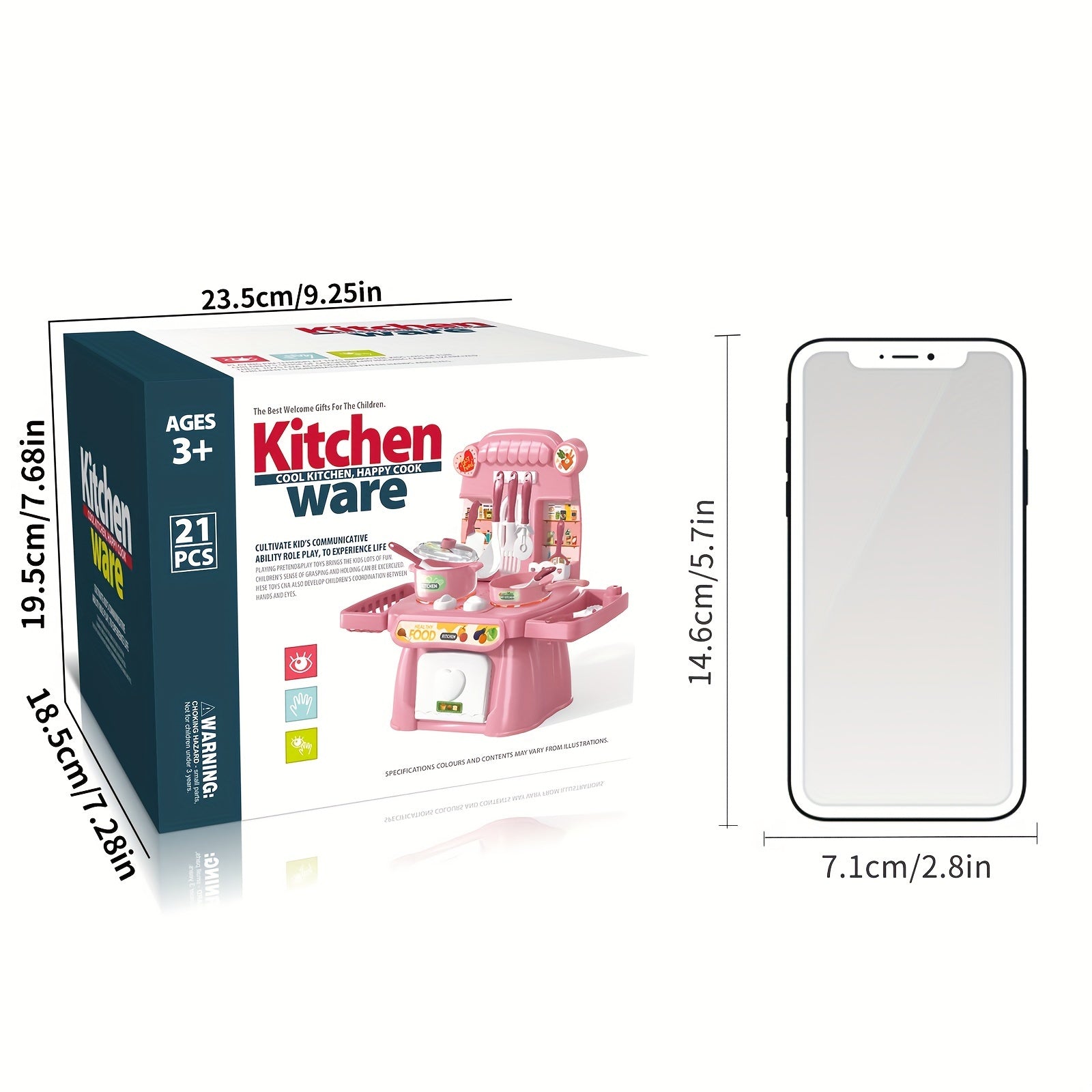 Pink Kids Kitchen Toy Set with Light and Sound, Food and Utensils, 3+