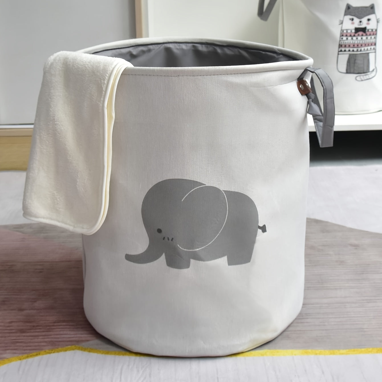 Elephant Print Laundry Basket Circular Storage Bin for Clothing Toys Bedroom Bathroom