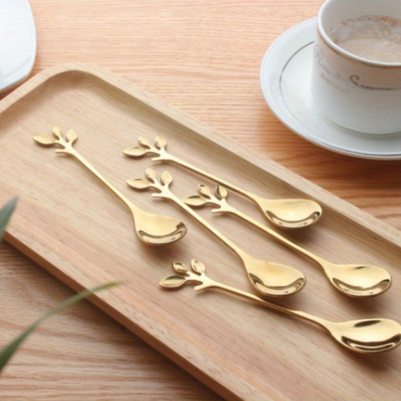 Stainless Steel Cutlery Set with Leaf Design Spoons for Tea Desserts and Drinks