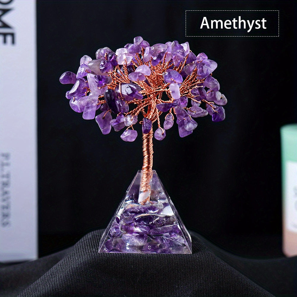 Decoración de árbol de cristal con base de pirámide de piedra natural para meditación, alineación de chakras, Feng Shui