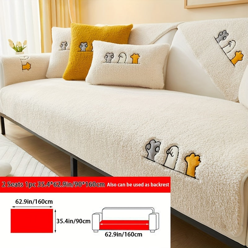 Hayvonli tikuv bilan plush shearling divan qoplamasi - Barcha divan o'lchamlari uchun qulay, sirpanmaydigan himoya - Yotoqxona, yashash xonasi, ofis uchun yumshoq bezak.