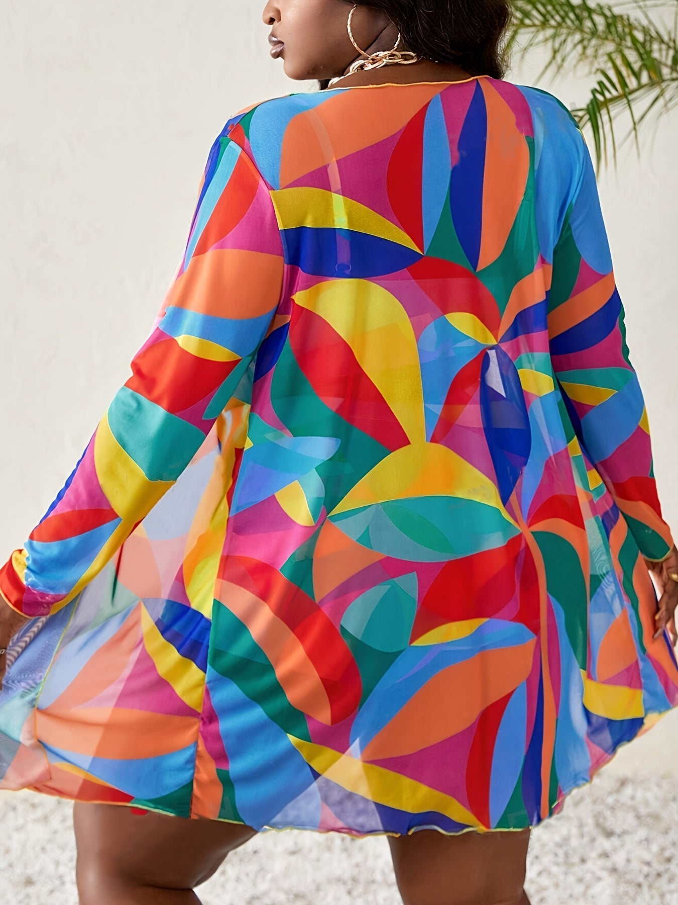 Купальный костюм бикини с геометрическим принтом для полных, с съемными вкладышами и шнуровкой