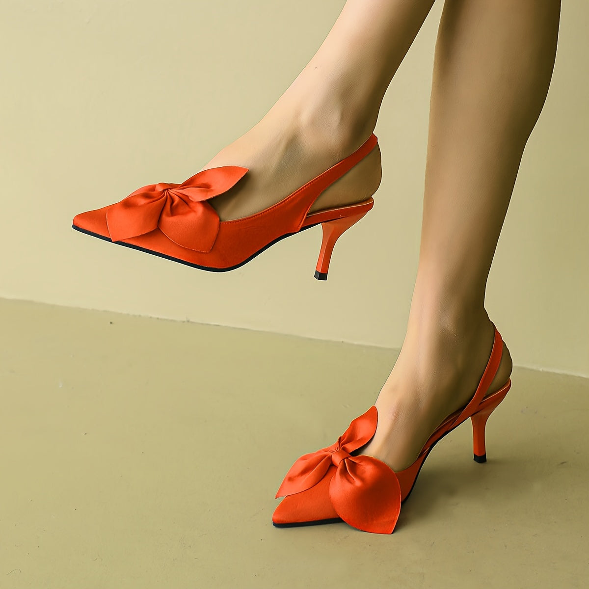 Women's Elegant Solid Color High Heel Sandals with Elastic Ankle Strap and Bowknot