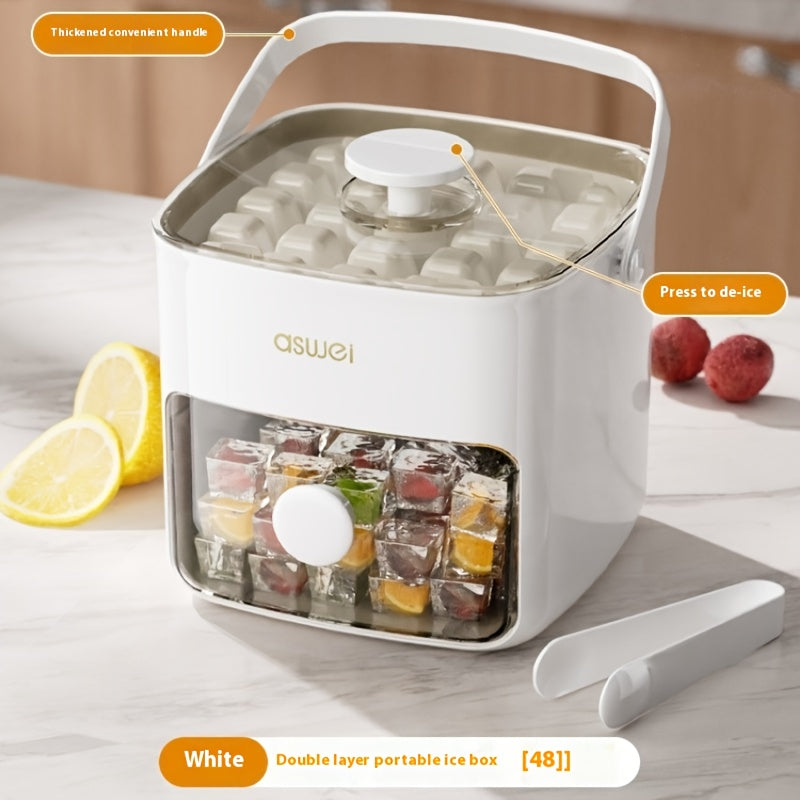 48-Cube Ice Maker Tray Double-Layer Food-Grade Plastic Freezer-Safe