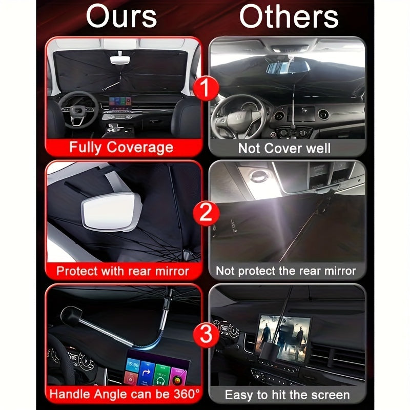Car Sunshade Umbrella with Curved Handle Open End Sun Protection Heat Insulation