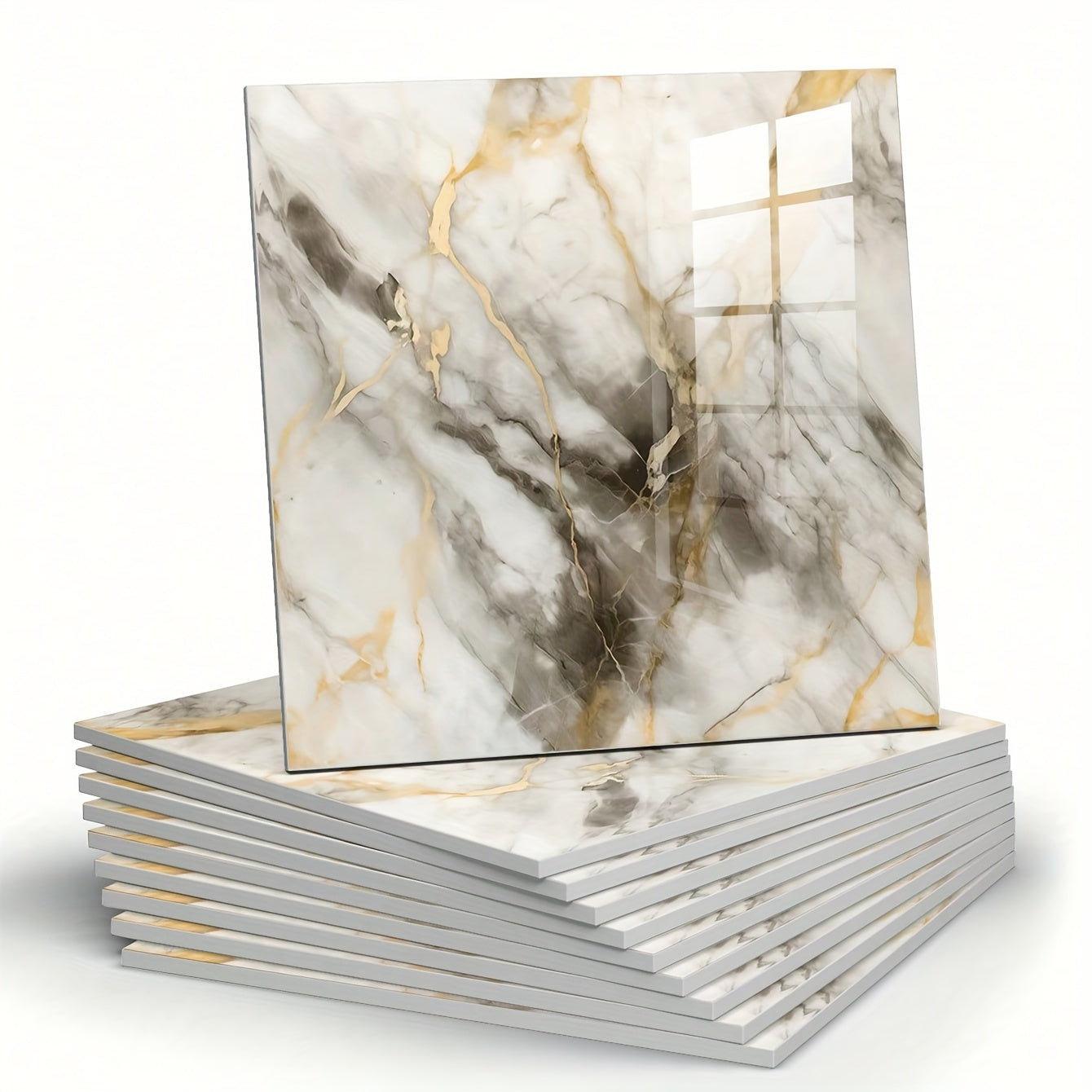 Self-Adhesive Waterproof Marble Tile Wall Stickers for Kitchen Bathroom Set of 10