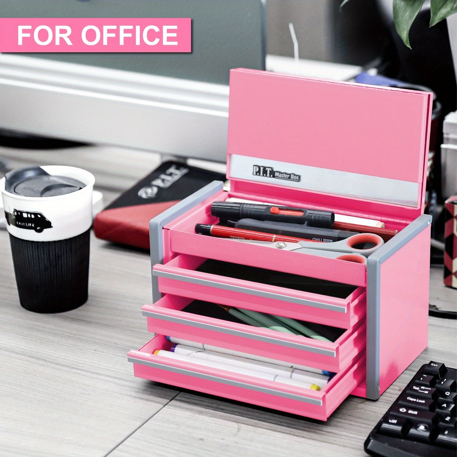 Mini Steel Tool Box with 3 Drawers, Magnetic Lock, Portable Organizer