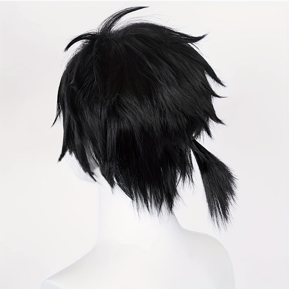 Short Black Synthetic Wig for Cosplay and Daily Wear, Fluffy Natural Look