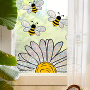 Vibrant Bee and Floral Glass Window Decal PVC Sticker Electrostatic Adhesion Wall Decor