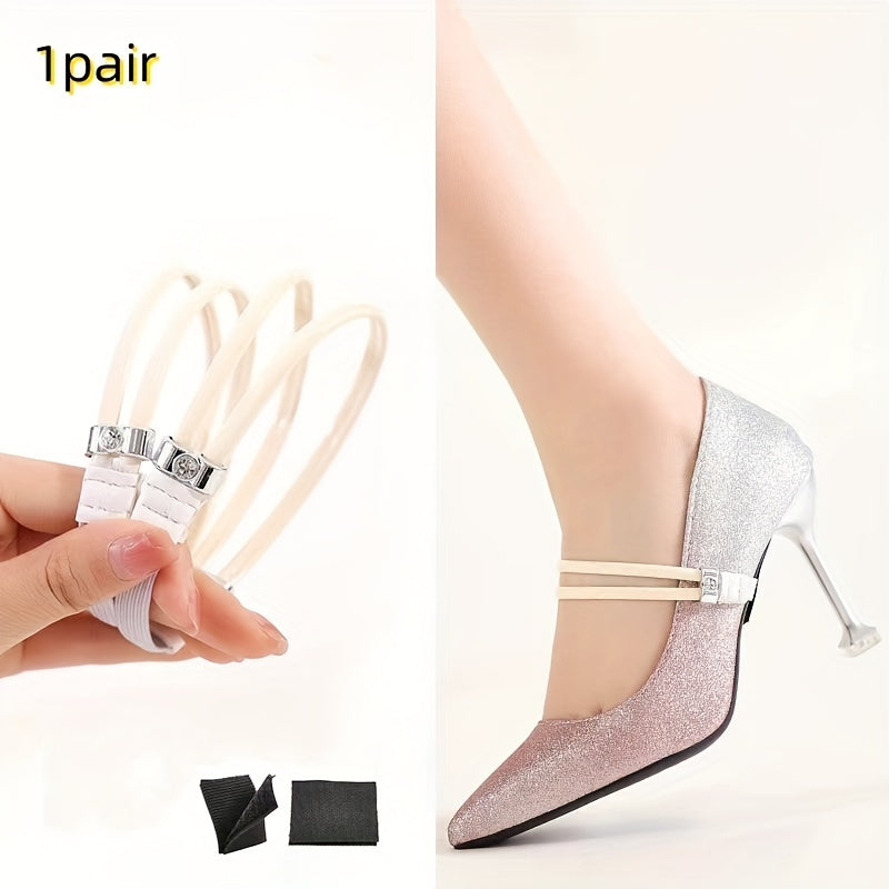 Women's Faux Leather High Heel Shoes with Rhinestones, Anti-Slip Straps