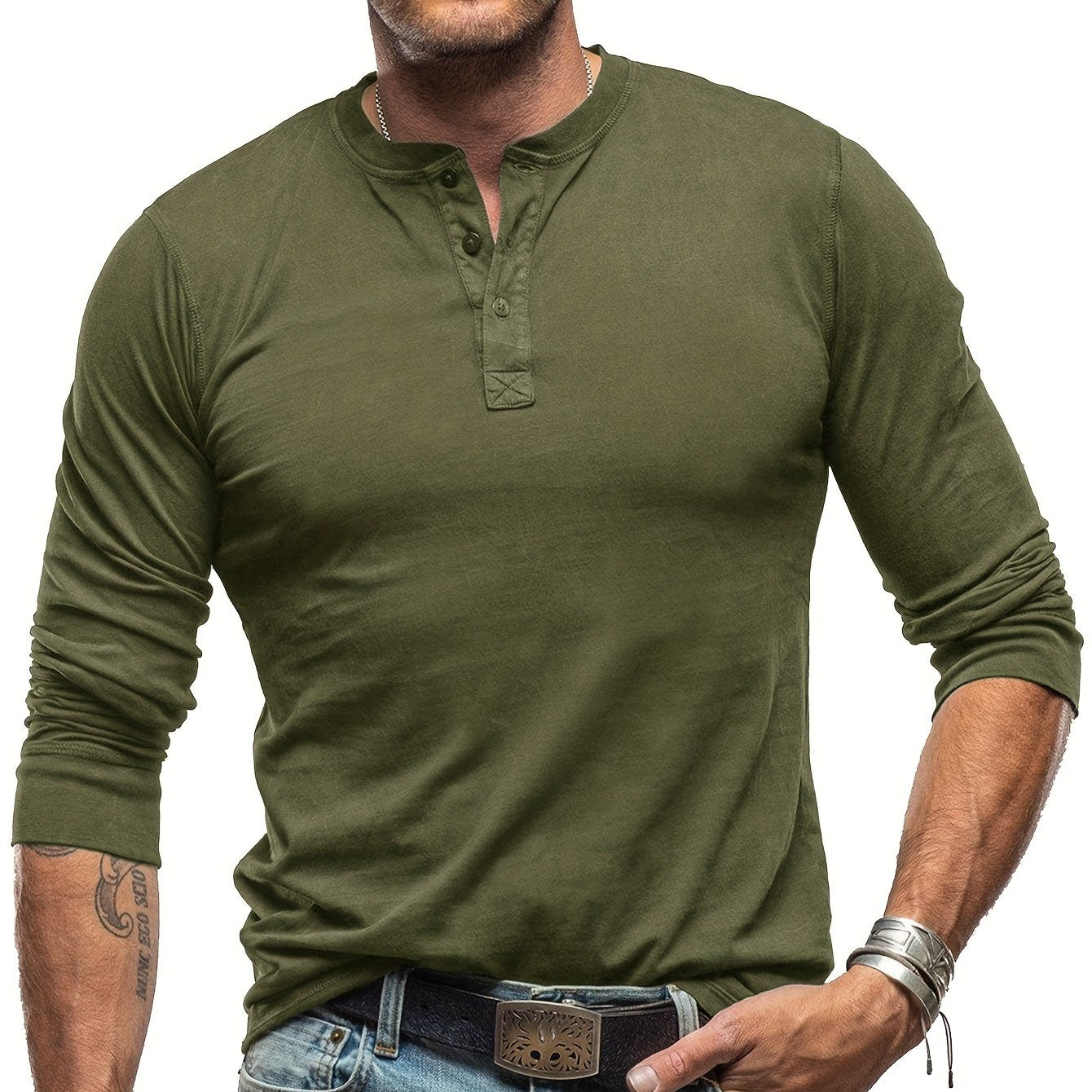 Men's Long Sleeve Cotton T-Shirt Henley Solid Fall Winter