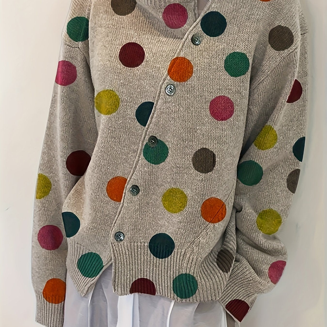 Ayollar uchun katta o'lchamli kruj neck pullover sviter rang blokli to'qilgan polyester