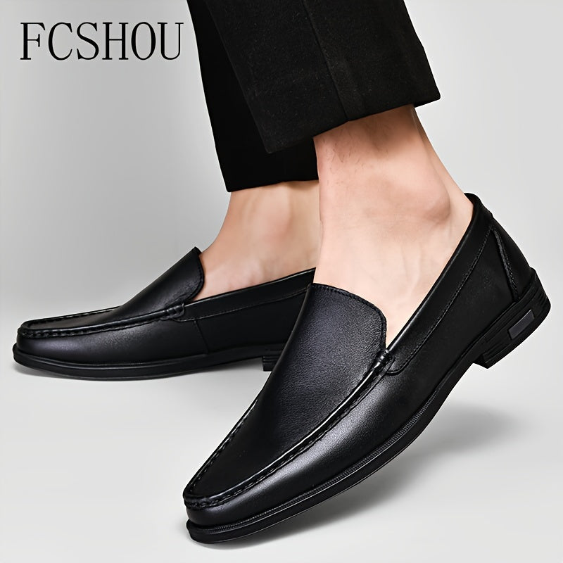 Men's Slip On Loafer Shoes with Rubber Sole Non Slip Casual Solid Leather