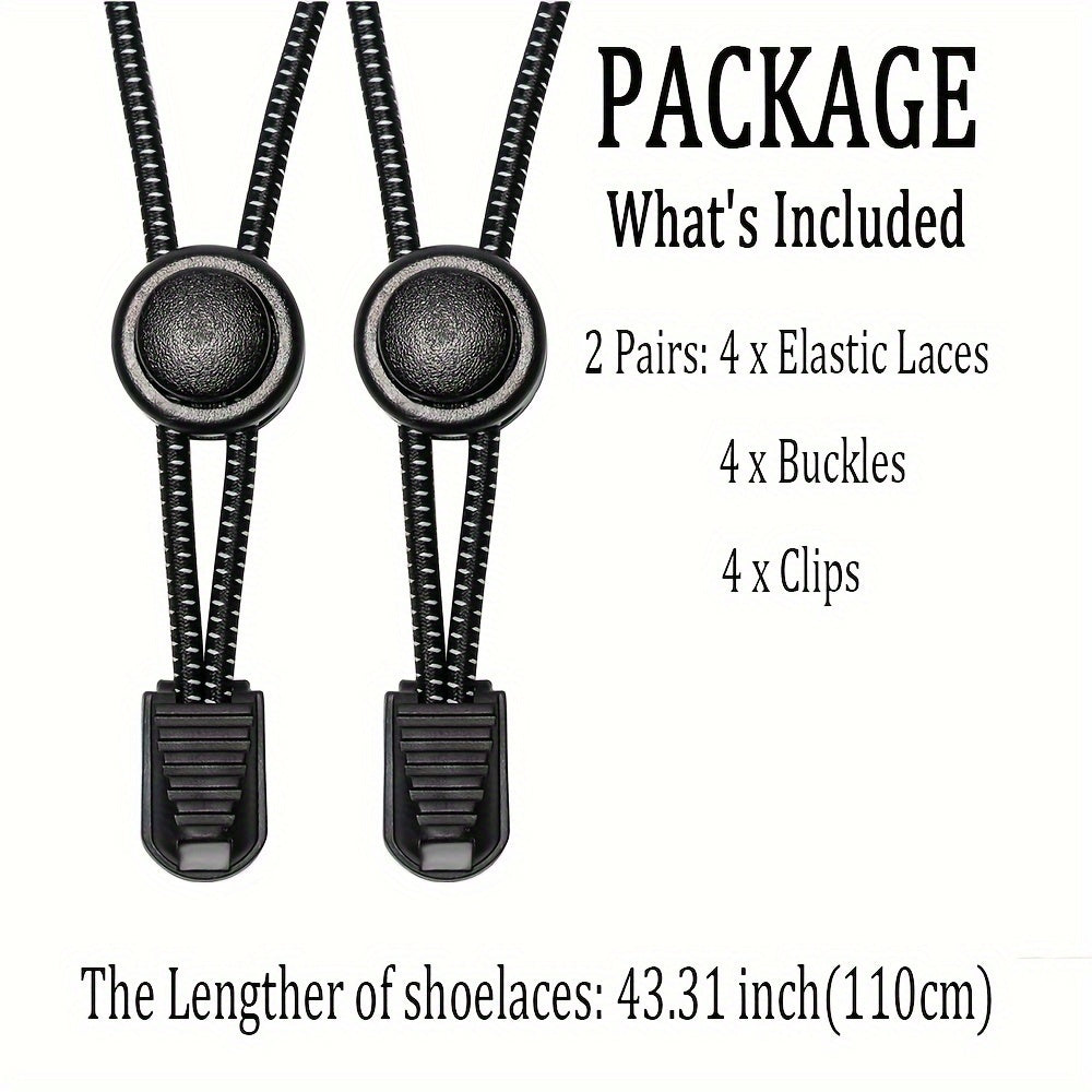 2PCS No-Tie Elastic Shoelaces for Sneakers Durable Stretchy Quick Lock