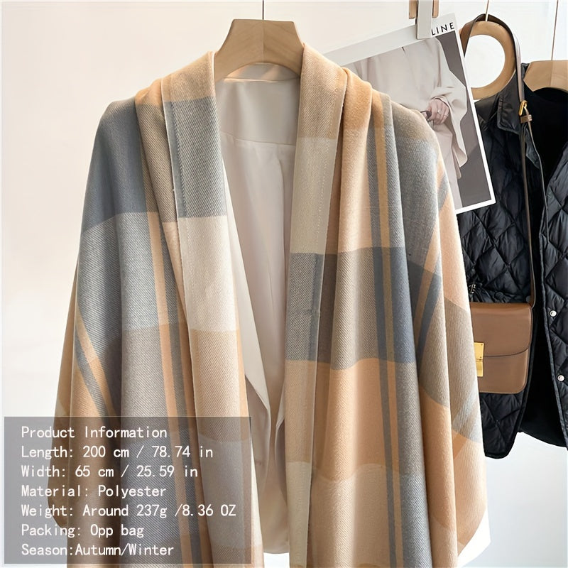 Plaid Wool Scarf with Tassel Detail for Autumn Winter Warmth and Style