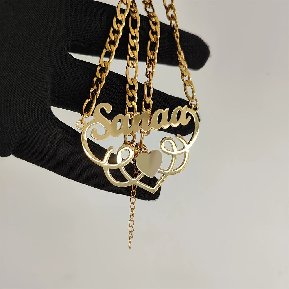 Шикарное персонализированное сердечко-ожерелье - индивидуальный подвеска из нержавеющей стали, идеально подходит для повседневной носки и нарядов - женский модный аксессуар с цепочкой Feagaro, подвеска