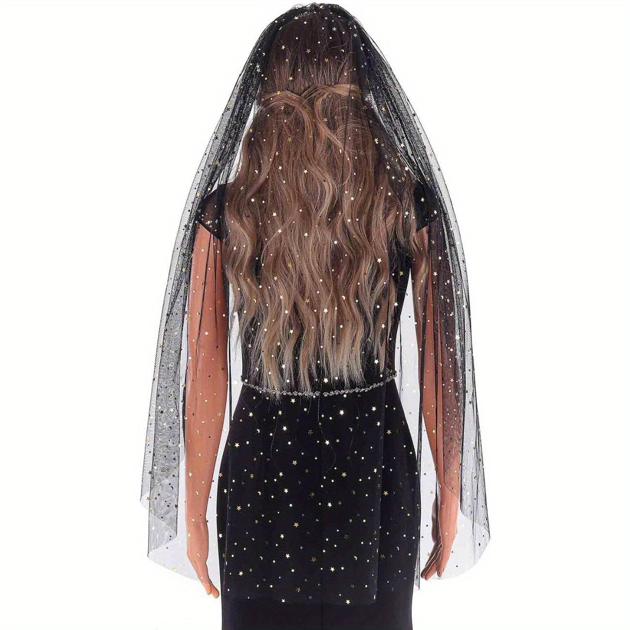 Black Lace Bridal Veil with Comb Fingertip and Long Length for Weddings and Occasions
