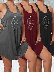 Ayollar uchun katta o'lchamdagi mushuk bosimli tank top va yubka to'plami, polyester, kundalik yozgi kiyim