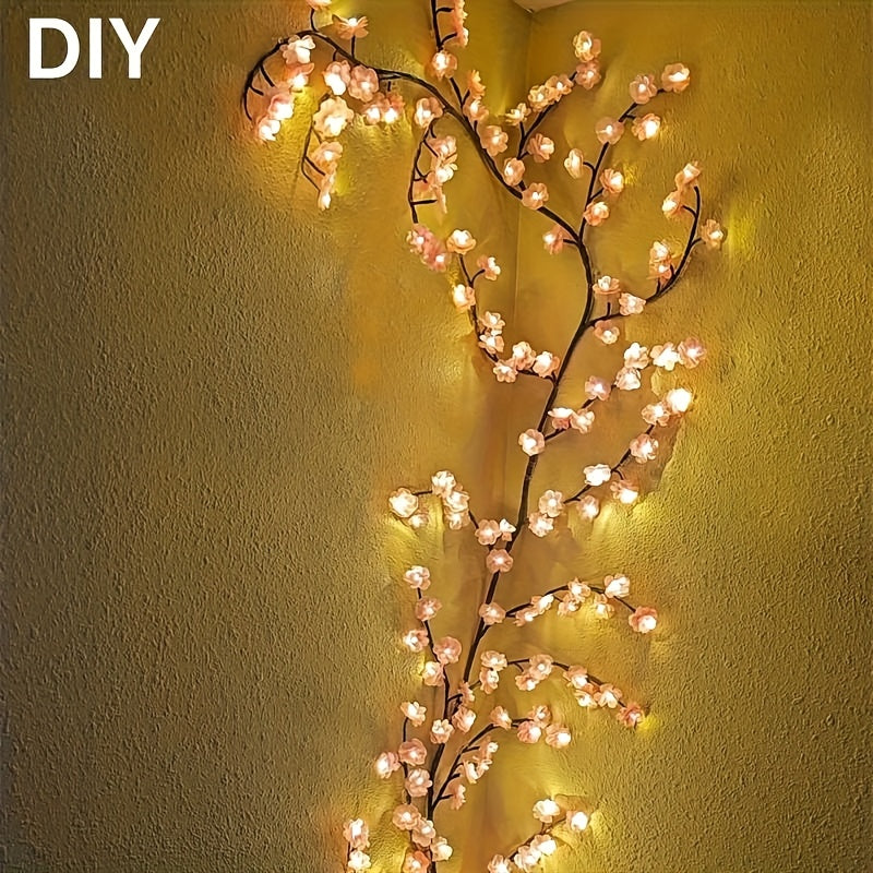 Cherry Blossom Vine String Lights 96 LED USB Powered 8 Modes Wall Bedroom Party Decor
