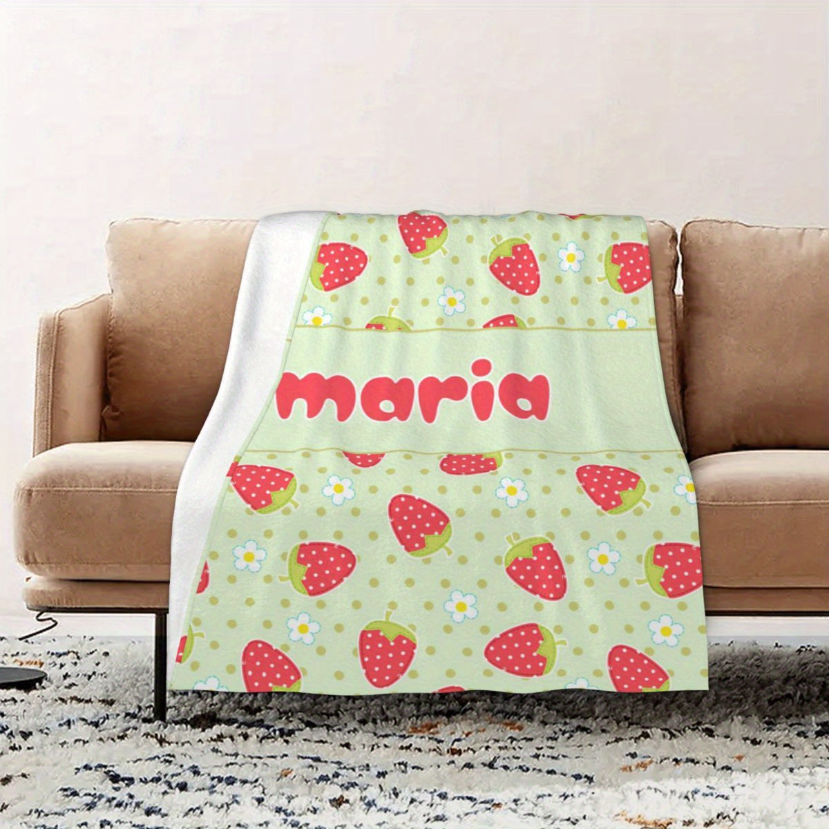 Personalized Strawberry Blanket for Girls and Women Soft Lightweight Throw for Travel and Gifts