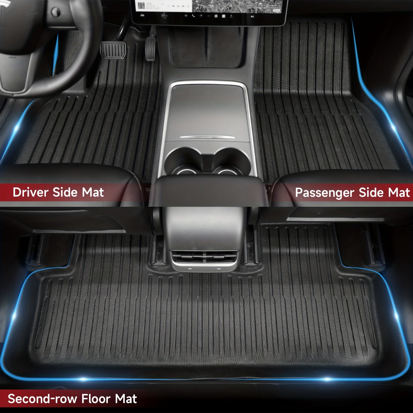 All Weather TPE Floor Mats for Tesla Model Y 2020-2023 Cargo Liner 6 Pack