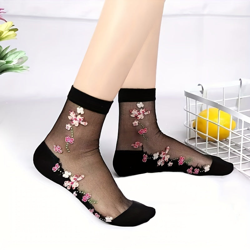 Women's No-Show Floral Socks 5 Pairs Lightweight Knit Polyester Elastane