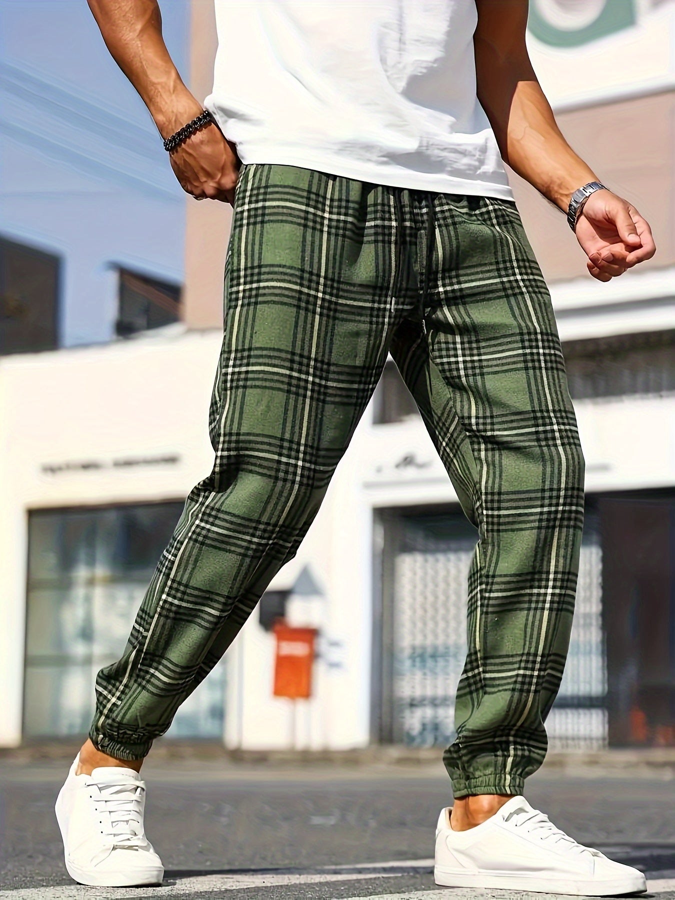 Men's Plus Size Plaid Jogger Pants with Drawstring Casual Sportswear