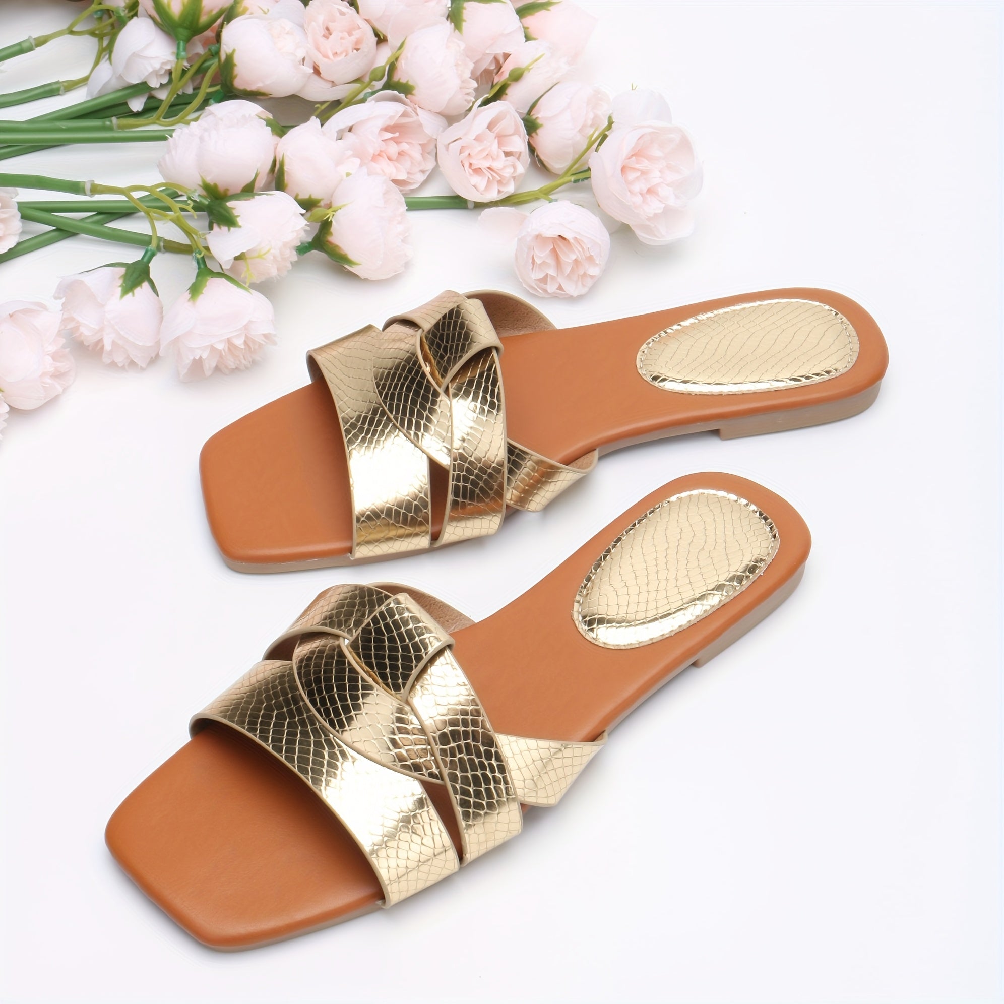 Women Summer Flat Sandals Open-Toe Casual Beach Shoes Cross Strap