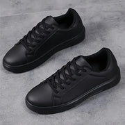Men's Black Faux Leather Low-Top Sneakers Casual Sports Breathable EVA Sole