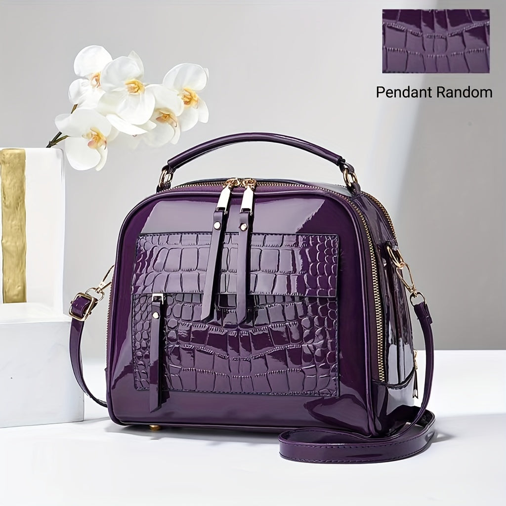 Многоуровневая глянцевая сумка из PU с застежкой-молнией в красном, черном, желтом, синем и фиолетовом цветах 2024